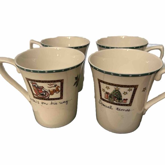 Mikasa Christmas Wish Santa Cappuccino Mugs Cups HK713 Set of 4 in Original Box - Picture 1 of 8